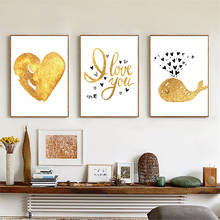 I Love You Nursery Wall Art Gold Heart Love Print Gold Whale Paintings In The Bedroom Nordic Canvas Poster Baby Room Decoration 2024 - buy cheap