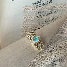 LAMOON 925 Sterling Silver Synthetic Moonstone Vintage Princess Lace Ring 14K Gold Plated Adjustable Fine Jewelry LMRI079 2024 - compre barato