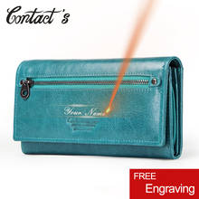 Contact's HOT Genuine Leather Women Wallet High Quality Coin Purse Female Long Clutch Wallet luxury Brand Money Bag Card Holder 2024 - buy cheap