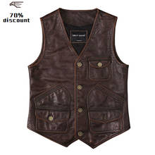 2020 Vintage Brown Men American Casual Style Leather Vest Plus Size XXXL Genuine Cowhide Spring Short Natural Vest FREE SHIPPING 2024 - compre barato