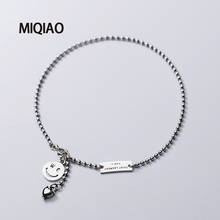 MIQIAO-tobilleras de plata esterlina 925 para mujer, accesorios de verano con cadena para piernas, joyería para pies, cuentas redondas de plata tailandesa, Fun Smiley 2024 - compra barato