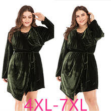 Chaqueta de talla grande para mujer, abrigos largos de terciopelo grueso de manga larga de lana, informales, holgados, con cinturón verde, Otoño e Invierno 2024 - compra barato