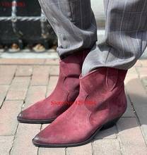 Кожаные ботинки цвета хаки женские ботильоны на массивном каблуке из натуральной кожи с острым носком ковбойские ботинки без застежки на Высоком толстом квадратном каблуке Женские ботинки в ковбойском стиле 2024 - купить недорого