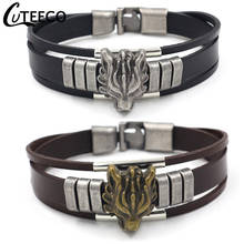 CUTEECO Stainless Steel Wolf Pendant Leather Bracelets Men Genuine Charm Bracelet Punk Wrist Band Fashion Jewelry Pulsera 2024 - buy cheap