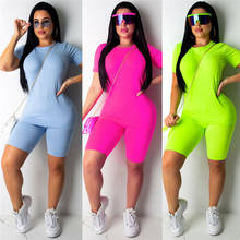 2PCS Set Women Casual Solid Suit O Neck T Shirt Top Short Pants Outfit Fitness Workout Clothes Tracksuit 2024 - buy cheap