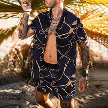Новый комплект рубашки с коротким рукавом, модные мужские пляжные шорты с гавайским принтом и кокосовым принтом, мужская повседневная Пляжная рубашка, комплект из двух предметов 2024 - купить недорого