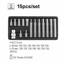 Destornillador Torx de impacto 15 en 1, vástago hexagonal duradero de 10mm de grado Industrial, broca a prueba de manipulaciones con adaptador de enchufe de accionamiento de 1/2 ", juego de herramientas 2024 - compra barato