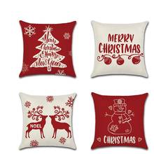 Merry Christmas Tree Reindeer Print Linen Pillow Case Sofa Cushion Cover Home Decoration Kussenhoes Housse de Coussin Cojines 2024 - compre barato