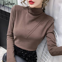 Jielur-Camiseta de cuello alto para mujer, camisetas Chic de manga larga gruesas de 8 colores, camiseta cálida de Color sólido, camiseta coreana para mujer 2021 2024 - compra barato