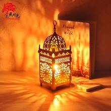 Европейский марокканский Средиземноморский золотой железный подсвечник, ветровая лампа в стиле Ближнего Востока, домашний декоративный светильник, подсвечник, металлический фонарь 2024 - купить недорого