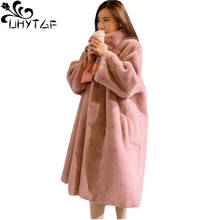 UHYTGF Winter faux fur coat women luxury Rex rabbit plush fur coat Fashion high collar Mink fur coat female Plus size jacket 311 2024 - buy cheap