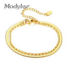 Pulseira da modyle de corrente feminina, corrente de cobra da cor dourada, bracelete para mulheres punk multicamada de aço inoxidável, pulseira de corrente feminina 2024 - compre barato