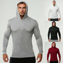 Men's Long Sleeve Running Men Cotton Hooded T-Shirts Bodybuilding Slim Fit Tops Tees Sports Fitness Gym T Shirts Muscle Tshirt 2024 - buy cheap