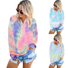 Loose Women Hoodies Pullover 2022 Autumn Winter Tie Dye Print Sweatshirt Female Casual V-Neck Long Sleeve Streetwear  Plus Size 2024 - buy cheap