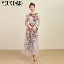 MIUXIMAO Luxurious 2020 Summer Dress Newest Gauze Embroidery Floral Casual Elegant Slim Casual Long Dress Women Vestidos 2024 - buy cheap