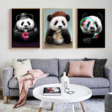 Arte engraçada de animais de desenho animado panda comendo tela pintura cartaz impressão quadros arte de parede para sala decoração de casa (sem moldura) 2024 - compre barato