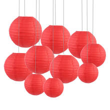 12 Pcs/Set Red Chinese Paper Lanterns paper lampion lampionnen boule chinoise Wedding Party Indoor Outdoor Hanging Decor 2024 - buy cheap