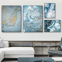 Pintura abstrata dourada azul mármore tela pintura imagens de arte para a parede da sala posters e impressões para decoração de casa lobo 2024 - compre barato