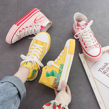 Autumn High-top Canvas Shoes Women's Shoes Chic 2019 Fashionable Shoes Lemon Yellow Strawberry Pink Fruit Cartoon Sneakers 35-40 2024 - buy cheap