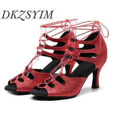 DKZSYIM Women's Ballroom Dance Latin Dance Shoes Red Salsa Tango Satin Social Shoes High Heels 6/7.5/8.5/9/10cm Suede Sole 2024 - buy cheap