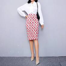 High Waist Pencil Skirt Summer Fashion Print Back Split Vintage Bodycon Knee-Length Midi Skirts Womens 2021 Saias Slim Bottom 2024 - buy cheap