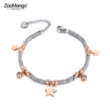 ZooMango Titanium Stainless Steel CZ Crystal Star Charm Bracelets For Women Girls Rose Gold Chain Link Bracelet Jewelry ZB19105 2024 - buy cheap