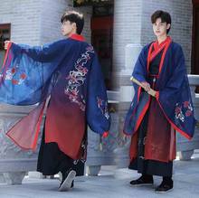Градиент Синий Hanfu пары Китайская традиционная одежда взрослый Косплей Костюм Hanfu платье синяя куртка для мужчин и женщин плюс размер 4XL 2024 - купить недорого