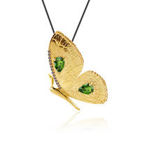Pingente de broche de borboleta dourada, joia fina de cromo com diopside natural para mulheres 2024 - compre barato