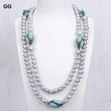 GG Jewelry-collar largo con cuentas de circonia cúbica para mujer, Gargantilla con piedras naturales, color gris, Keshi, Perla azul turquesa, óvalo 2024 - compra barato