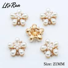 NEW 10Pcs/lot 21MM Flower Ivory Color Pearl Rhinestone Buttons Gold Metal DIY Wedding Decoration Center Scrapbooking Accessories 2024 - buy cheap