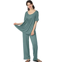 Pijama feminino plus size 7xg, calça de algodão, manga curta, folgada, plus size, stretch, serviço para casa, pernas largas 2024 - compre barato