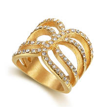 Anel de borboleta com brilho, anel feminino de ouro e aço inoxidável, joia de festa de alta qualidade 2024 - compre barato