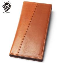 Men Brown Stitching Style 100% Genuine Leather Long Wallet Men's Credit Card Travel Hand Purse For 2024 - buy cheap