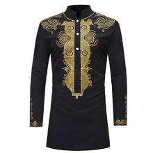 New 2022 Dashiki Fashion African Traditional Printed Rich Bazin Men Long Sleeve Africa Clothing Thobe Dress for Man Shirt 2024 - buy cheap