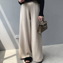 2020 Autumn Winter Striped Knitted Long High Waist Straight Women Warm Wide Leg Pants Female Trousers 2024 - buy cheap