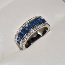 Fashion Men's Women's Ring US Size 6/7/8/9/10 Created Blue Sapphire Engagement Silver Plated Ring 2024 - buy cheap
