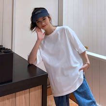 Summer New Daily Casual Basic T Shirt Women Oversized Solid 100% Cotton Soft O-Neck Female Tops Black White Gray 2024 - buy cheap