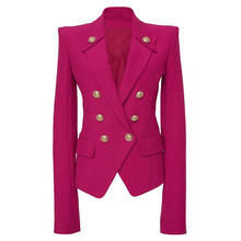 Blazer feminino vermelho rosa, alta qualidade, jaqueta de outono, clássico, dourado, metal, botões estilo double breasted, coque, mulheres 2024 - compre barato