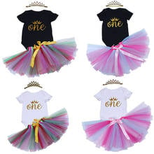 Baby Girls' 1st Crown Birthday Dress Outfits Infant Black Rainbow Romper+Skirt+Headband 1 Year  Dresses Costume for Toddler Girl 2024 - buy cheap