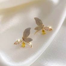Pendientes de mariposa con piedras de cristal para mujer y niña, joyería elegante, Bisutería 2024 - compra barato