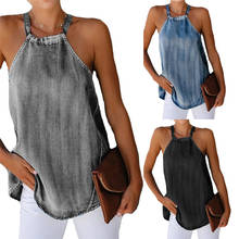 Chaleco vaquero de imitación para mujer, Top Sexy con cuello Halter, Color sólido con cordones, sin mangas, informal, camisola, novedad de 2020 2024 - compra barato