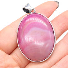 Natural Stone Pendants Oval Shape Silver plated Pink Agates Crystal for Trendy Jewelry Making DIY Necklace Earrings Gifts 2024 - buy cheap