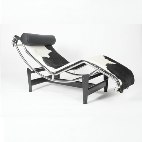U Best Modern Cowhide Lounge Chair, Black Leather Modern Chaise Lounge