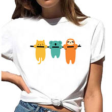 Camiseta estampada engraçada feminina, camiseta de manga curta, gola redonda, entalhe de gato 2024 - compre barato