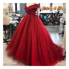 JIERUIZE-vestido de baile rojo Simple, vestidos formales de tul con hombros descubiertos, vestidos de noche con cordones en la espalda 2024 - compra barato