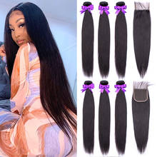 Peruvian Human Hair Straight Bundles With Closure Double Weft 3 Bundles with Lace Closure 4x4 Lace Frontal 26 28 30 32 For Women 2024 - buy cheap