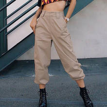 Women's Casual Cargo Pants Solid Color High Waist Punk Loose Long Sports Trousers With Side Pockets Plus Size 2024 - buy cheap