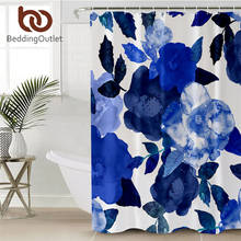 BeddingOutlet Flowers Shower Curtain Waterproof Polyester Watercolor Bath Curtain With Hooks Leaf Blue Bathroom Decor 180x180cm 2024 - buy cheap