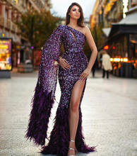 2020 Islamic Kaftans Glitter Purple Mermaid Evening Dress Floor-Length Sequins Prom Dress Slit вечернее платье Middle East Dubai 2024 - buy cheap
