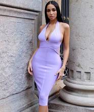 Женское летнее сексуальное платье с глубоким v-образным вырезом и открытой спиной, фиолетовое летнее Бандажное платье 2020, дизайнерское облегающее элегантное вечернее платье Vestido 2024 - купить недорого